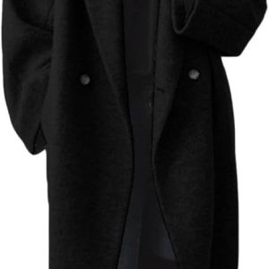 Women's Winter Double Breasted Wool Coat Long Sleeve Notch Lapel Long Trench Coat