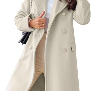 Women's Winter Lapel Double Breasted Office Work Long Wool Pea Coat Overcoat