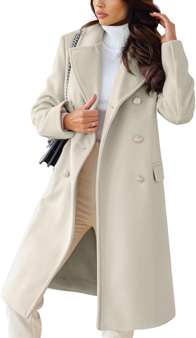 Women's Winter Lapel Double Breasted Office Work Long Wool Pea Coat Overcoat