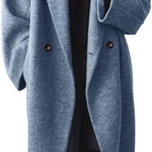 Women's Winter Double Breasted Wool Coat Long Sleeve Notch Lapel Long Trench Coat