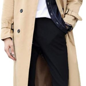 Men's Double Breasted Trench Coat Oversized Casual Windbreaker Lapel Long Jacket Overcoat
