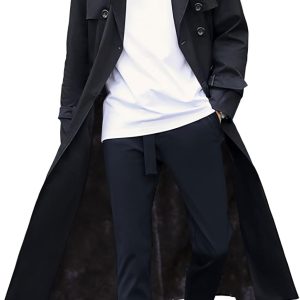 Men's Double Breasted Trench Coat Oversized Casual Windbreaker Lapel Long Jacket Overcoat