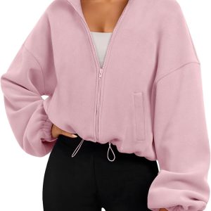Womens Fleece Jackets Zip Up Oversized Sweatshirts Winter Clothes Long Sleeve Crop  Fall Outfits Fashion