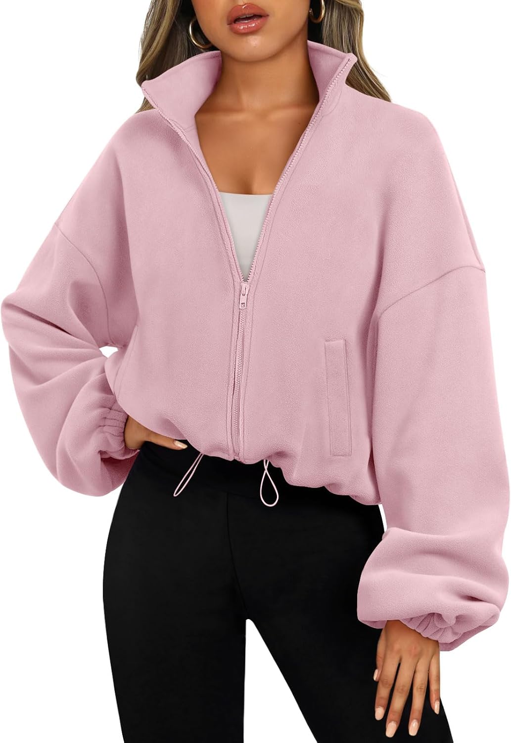 Womens Fleece Jackets Zip Up Oversized Sweatshirts Winter Clothes Long Sleeve Crop Fall Outfits Fashion
