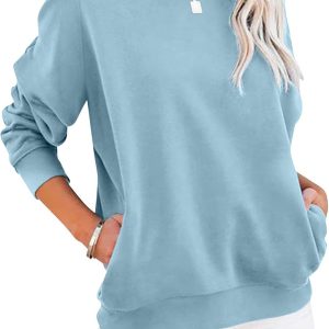 Women's Casual Long Sleeve Color Block/Solid Tops Crewneck Sweatshirts Cute Loose Fit Pullover with Pockets