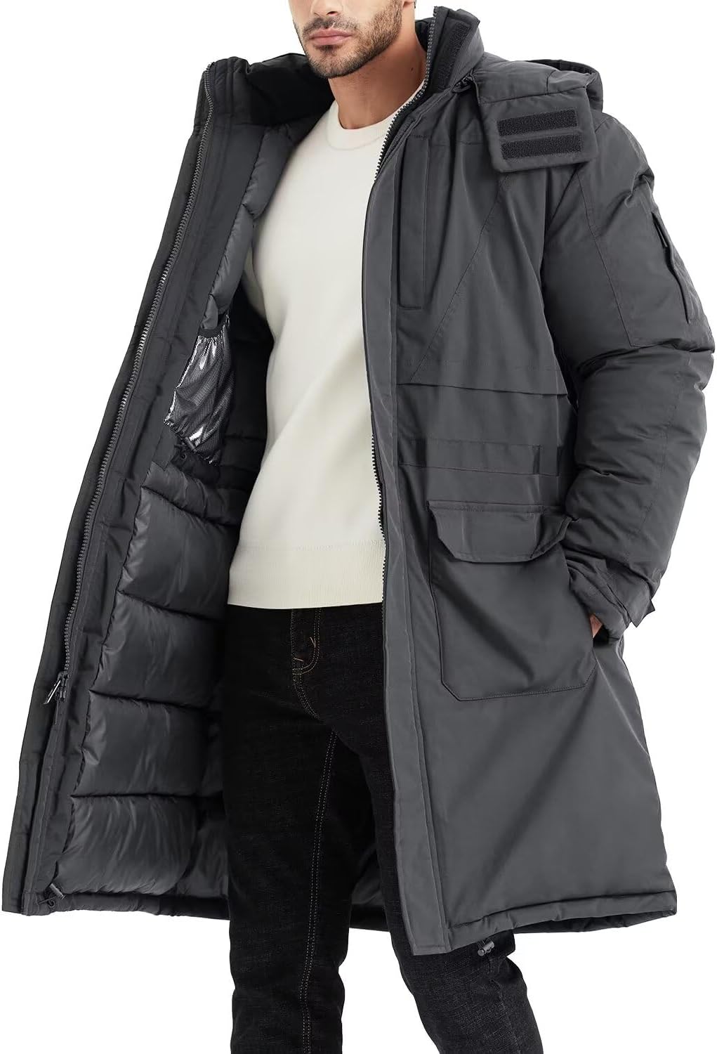 men Extra Long Parka Winter Coats Hooded Puffer Jacket Heavy Warm Water-resistant Outerwear Cold Weather