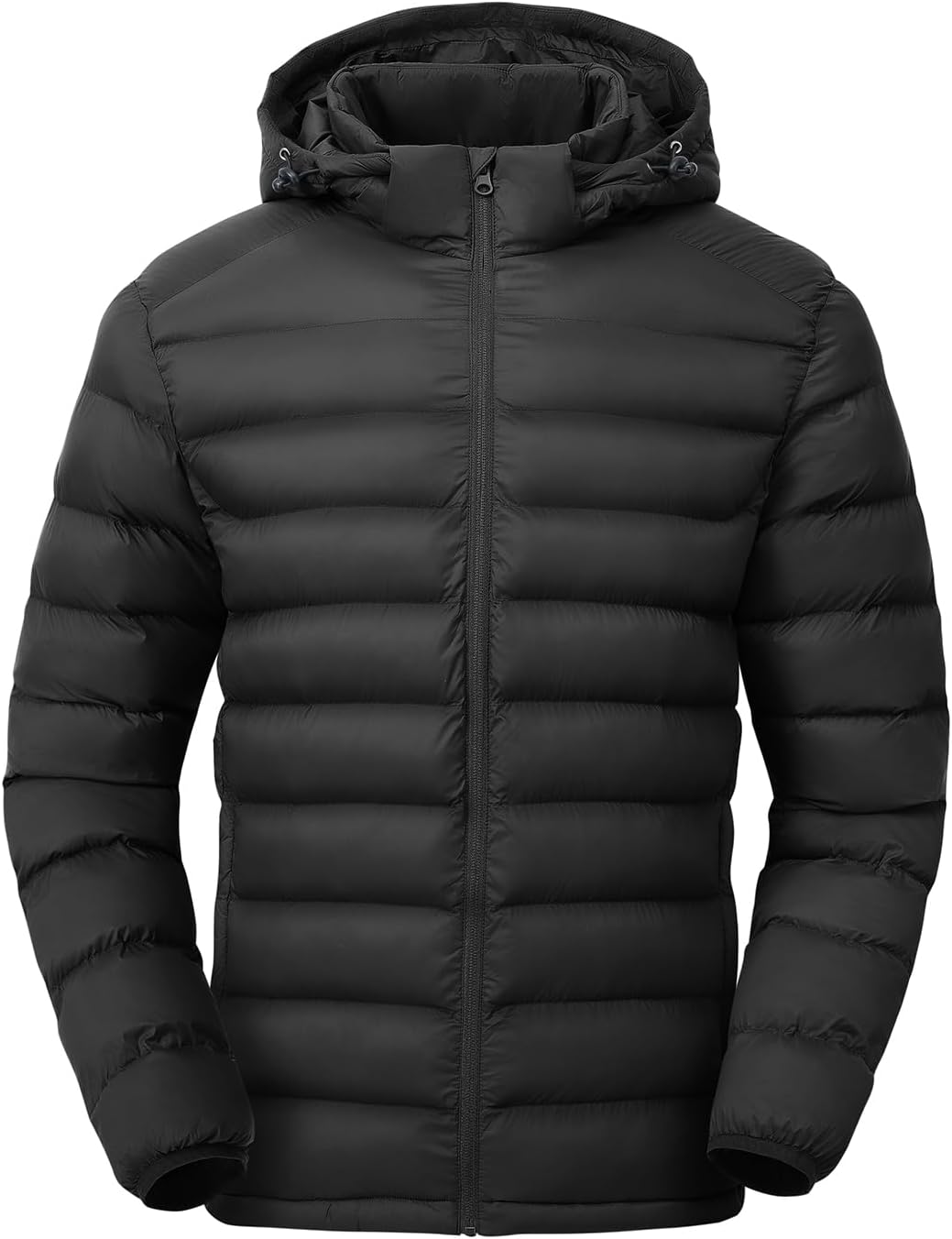 men Lightweight Puffer Jackets Detachable Hood Water-Resistant Casual Winter Coat Hooded Insulated for Travel Ski