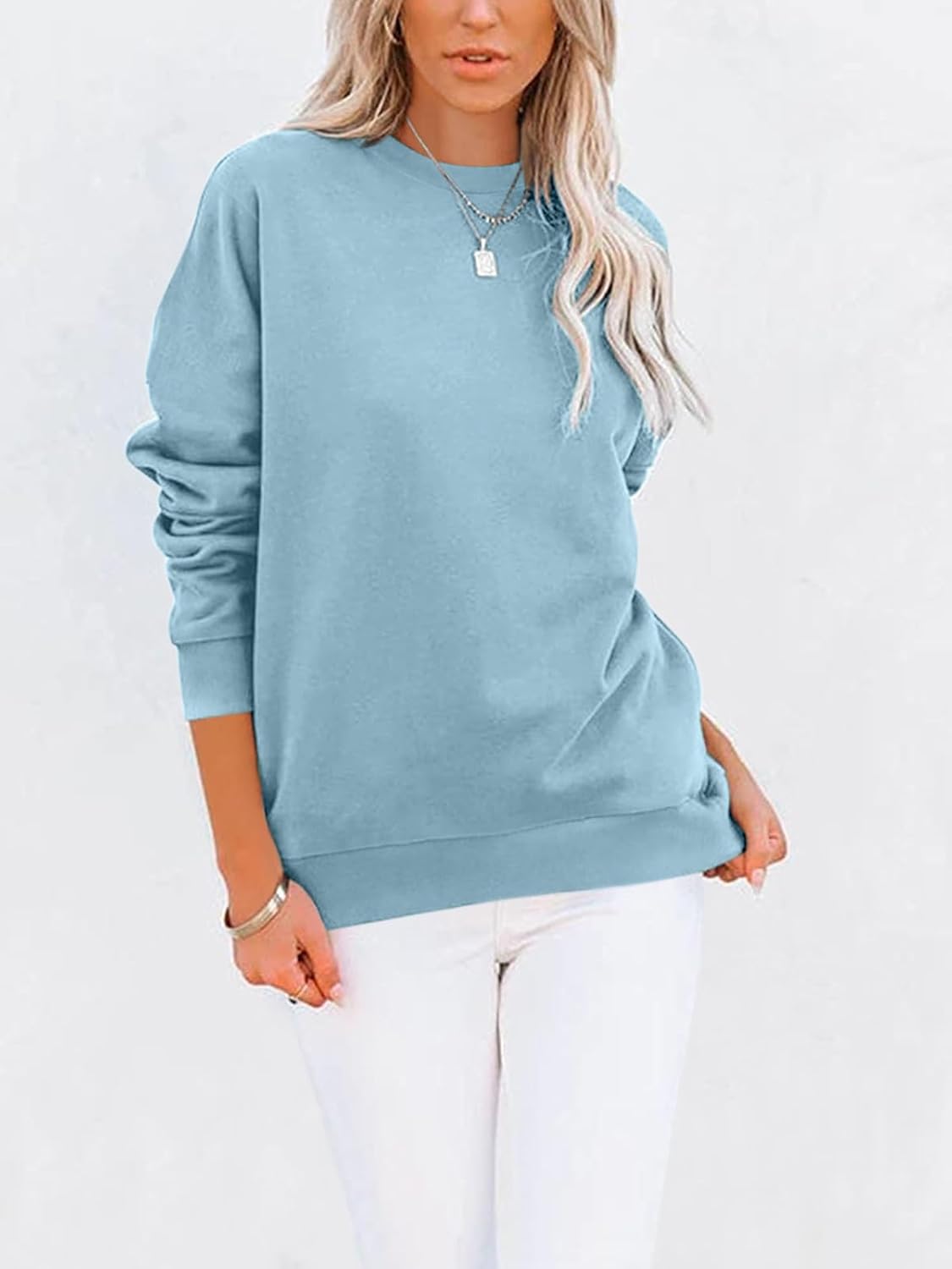 Women's Casual Long Sleeve Color Block/Solid Tops Crewneck Sweatshirts Cute Loose Fit Pullover with Pockets - Image 2
