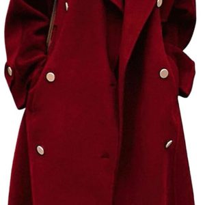 Women's Winter Double Breasted Midi Long Wool Pea Coat Notch Lapel Winter Trench Coat