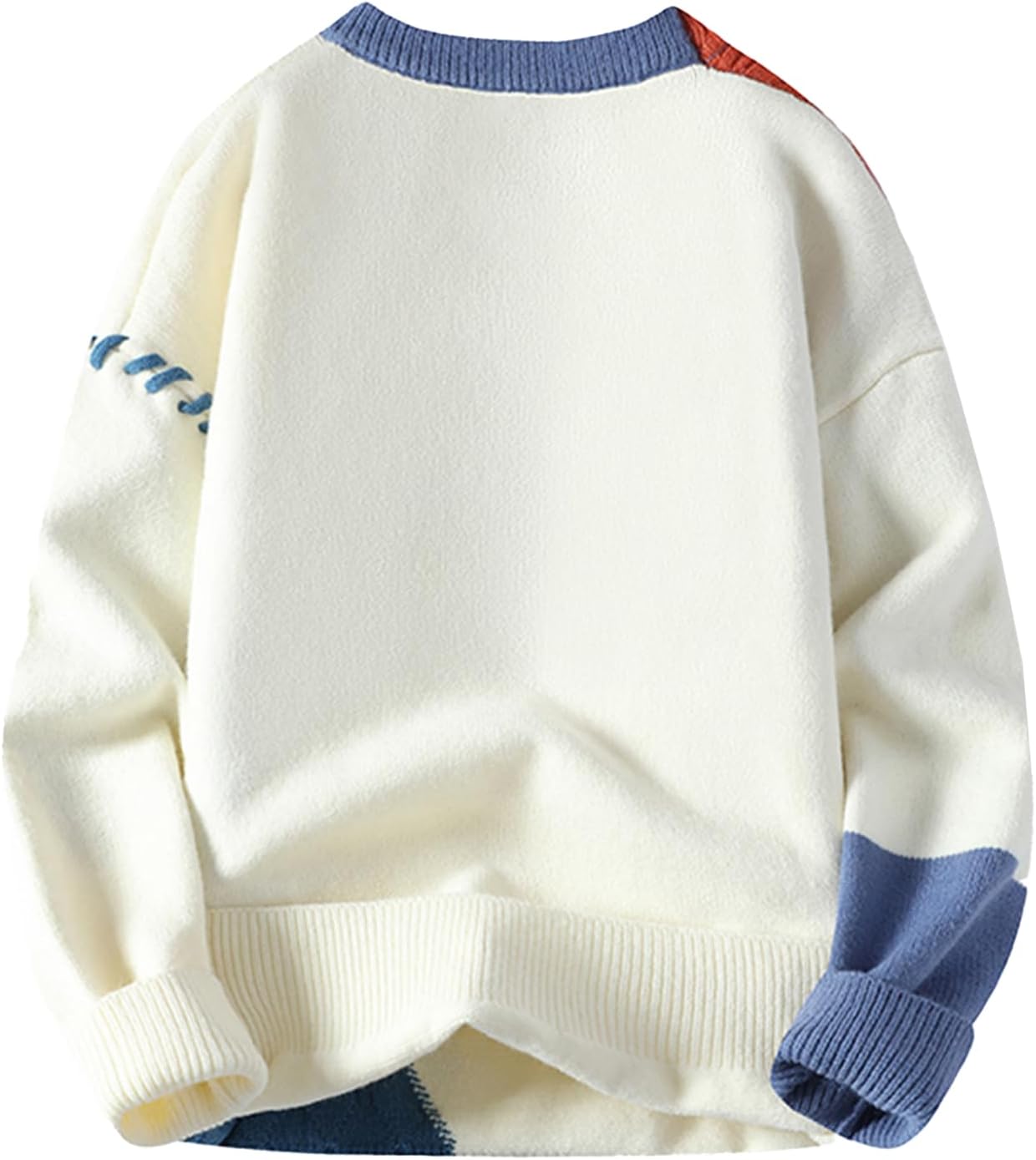 Patchwork Sweater Mens Colorblock Jumper Cable Knitted Pullover Oversized - Image 2