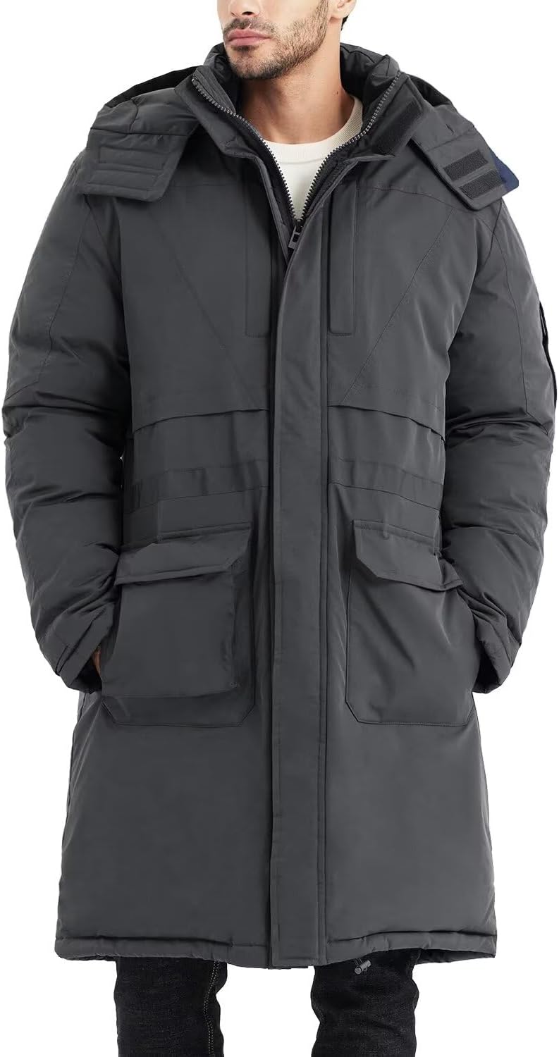men Extra Long Parka Winter Coats Hooded Puffer Jacket Heavy Warm Water-resistant Outerwear Cold Weather - Image 2