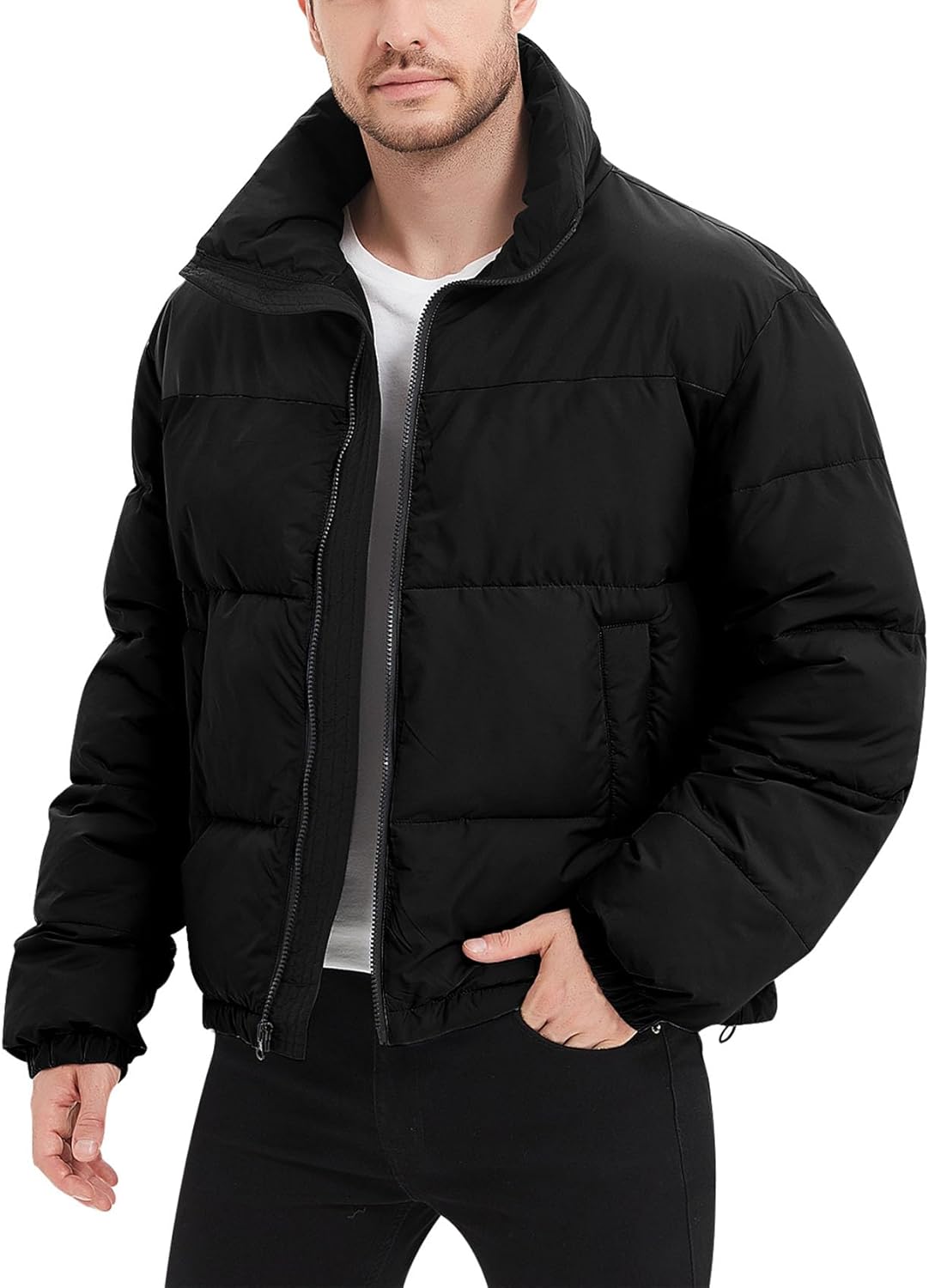 Men Puffer Jacket Winter Coats Water Resistant Long Sve Zip Up Lightweight Quilted Down Jackets