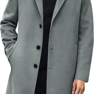 Trench Coat Men Wool Single Breasted Notched Lapel Collar Pea Coat Winter Fall Warm Business Mid Long Outwear Overcoat