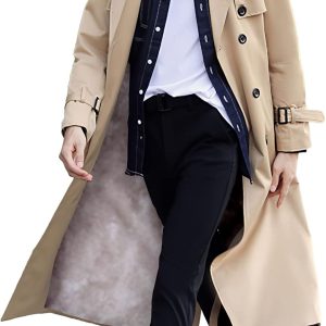 Men's Double Breasted Trench Coat Oversized Casual Windbreaker Lapel Long Jacket Overcoat