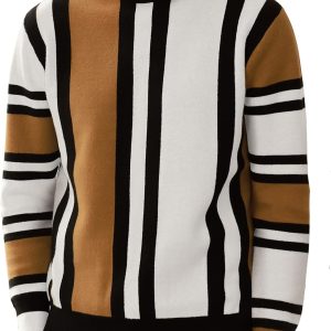 Mens Mock Turtleneck Sweater Vintage Striped Pullover Sweater Fashion Jumper Sweater