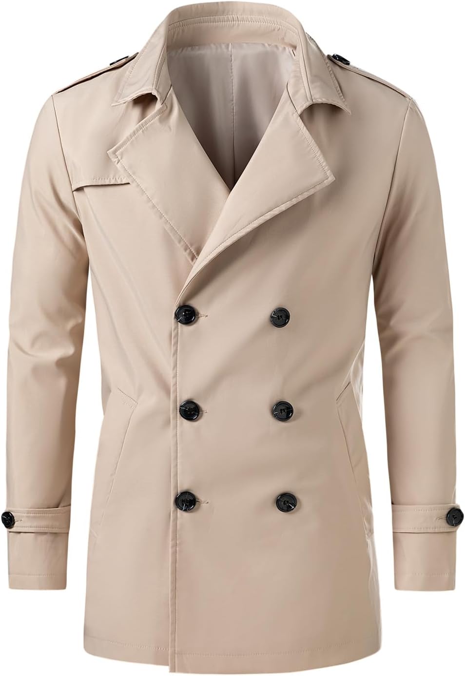 Men's Double Breasted Trench Coat Water-Resistant Windbreaker with Notched Lapel Mid-Length Business & Outdoor Wear