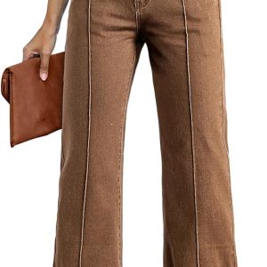 Womens Wide Leg Jeans Casual Baggy High Waisted Stretch Denim Pants