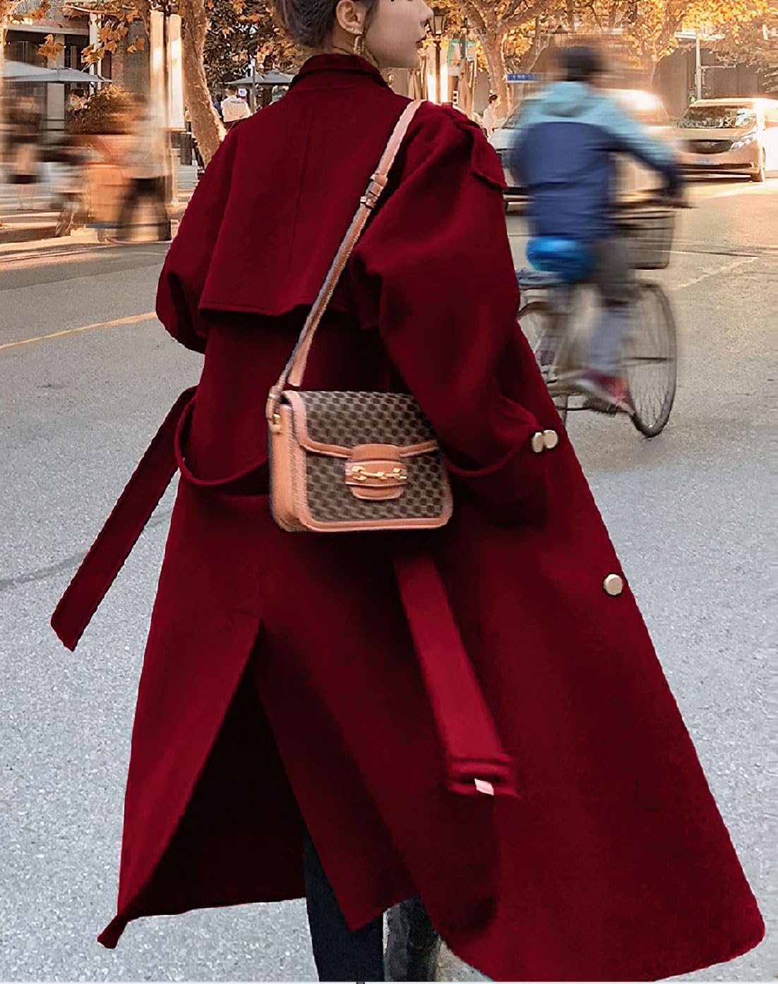 Women's Winter Double Breasted Midi Long Wool Pea Coat Notch Lapel Winter Trench Coat - Image 2