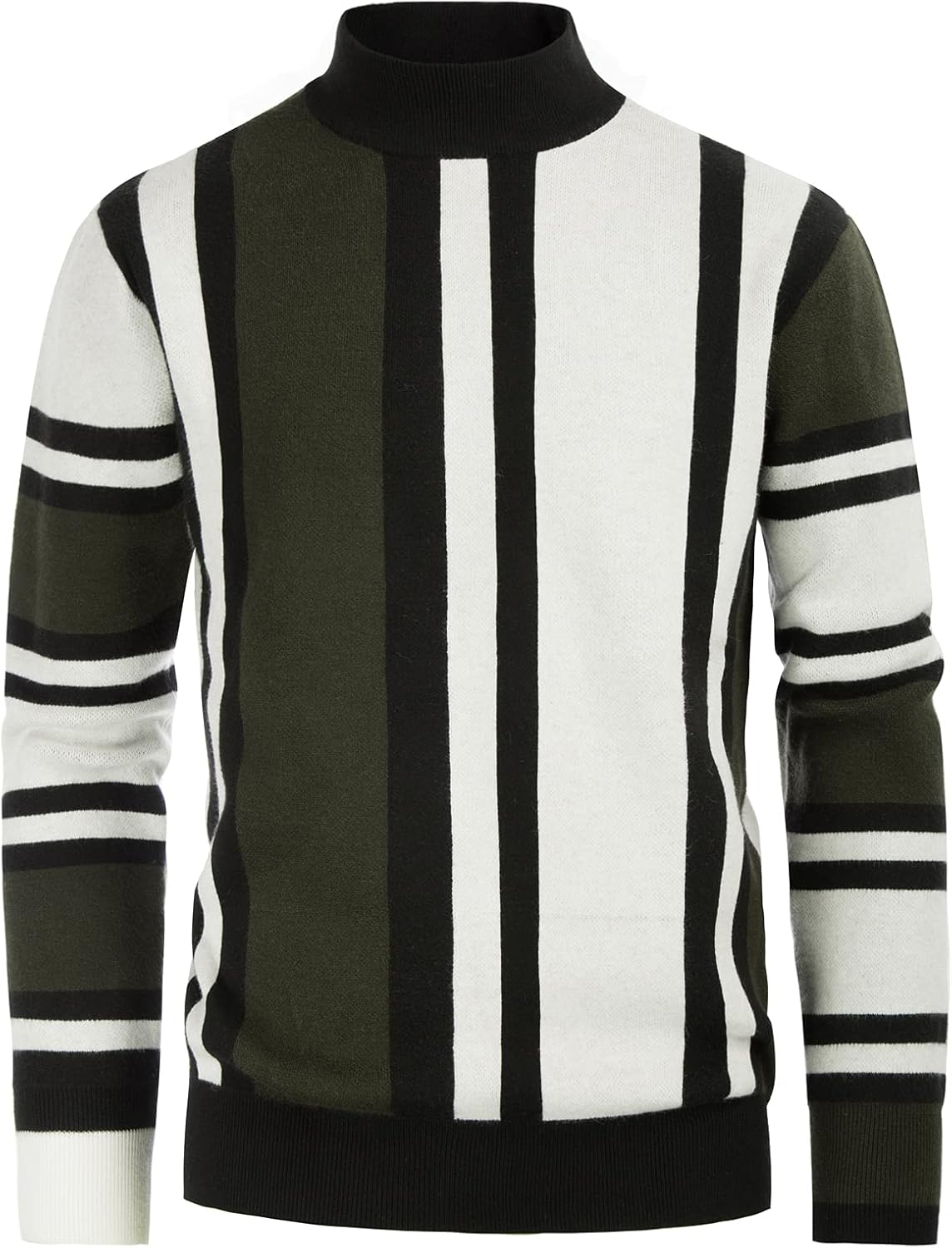 Mens Mock Turtleneck Sweater Vintage Striped Pullover Sweater Fashion Jumper Sweater - Image 2