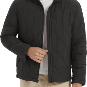 men Lightweight Quilted Bomber Jackets Full Zip Winter Down Coat Water Repellent Casual Outerwear