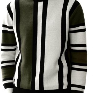 Mens Mock Turtleneck Sweater Vintage Striped Pullover Sweater Fashion Jumper Sweater