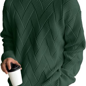 Men's Crewneck Sweaters Casual Textured Pullover Sweaters with Diagonal Jacquard Pattern