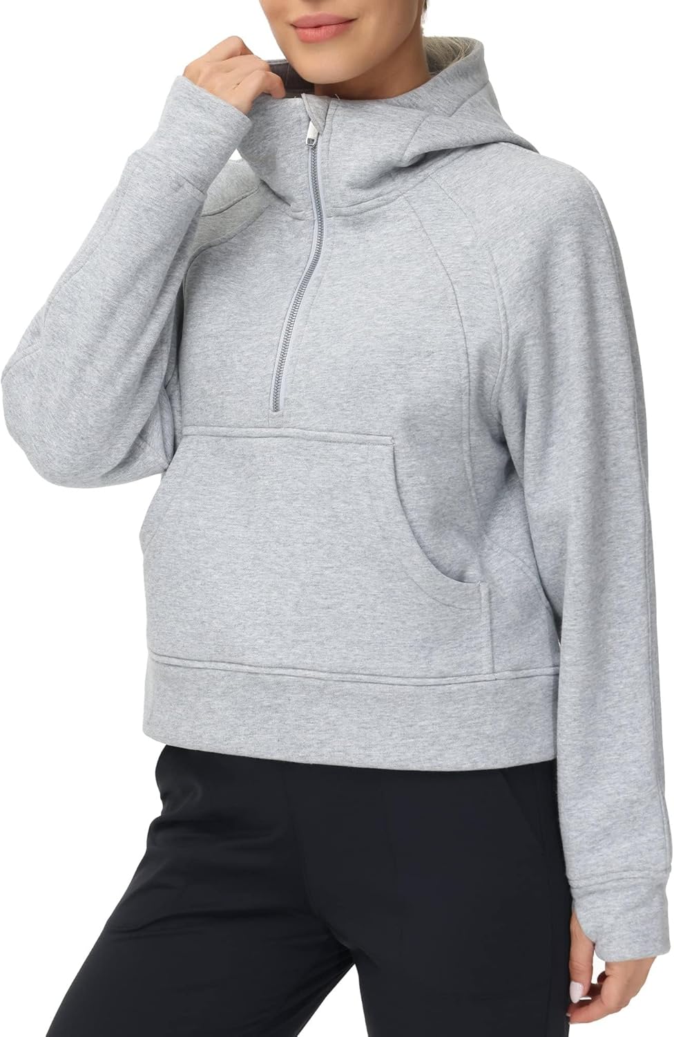 Womens' Hoodies Half Zip Long Sleeve Fleece Crop Pullover Sweatshirts with Pockets Thumb Hole - Image 2