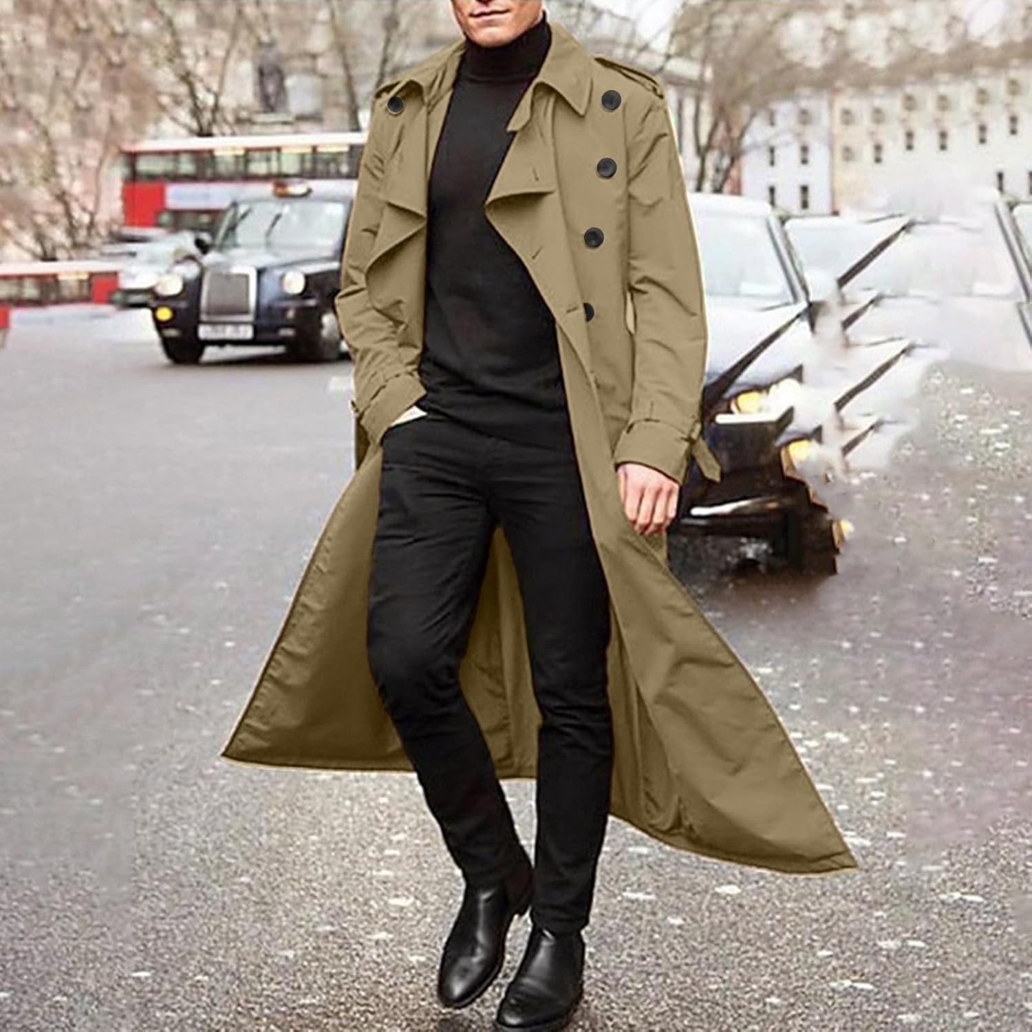 Trench Coat Men Winter Slim Coat Trench Lapel Long Jacket Double Breasted Overcoat Soft Elegant windbreaker - Image 2