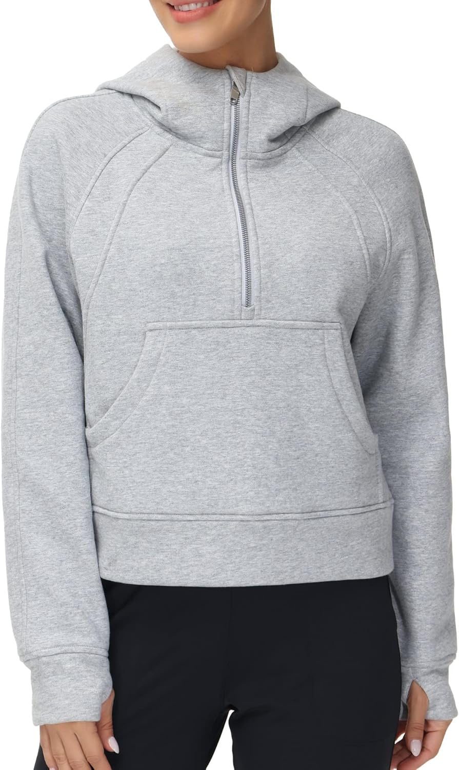Womens' Hoodies Half Zip Long Sleeve Fleece Crop Pullover Sweatshirts with Pockets Thumb Hole