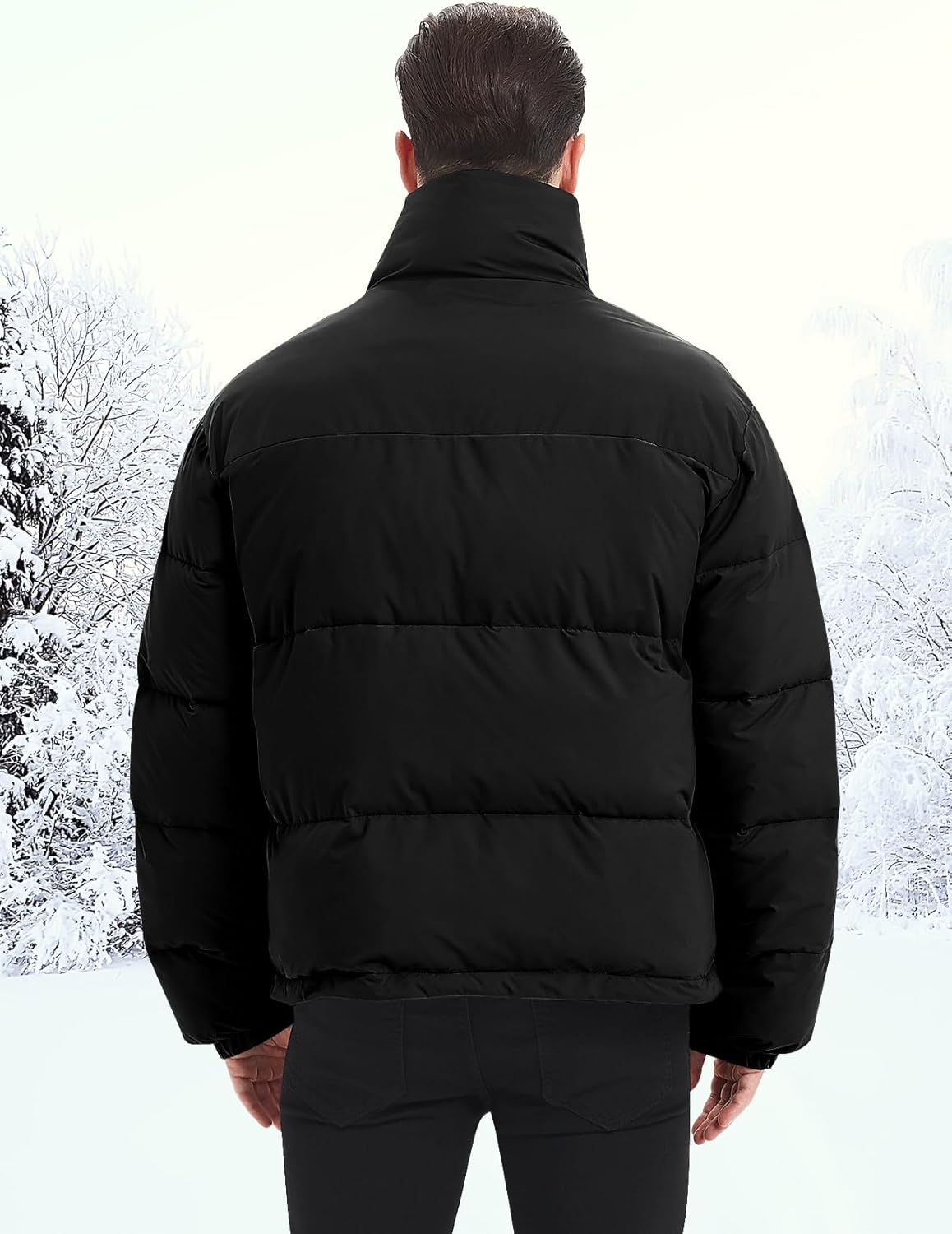 Men Puffer Jacket Winter Coats Water Resistant Long Sve Zip Up Lightweight Quilted Down Jackets - Image 2
