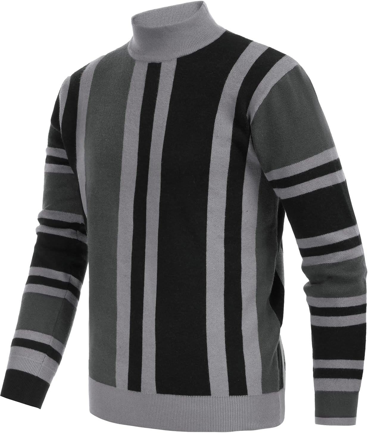 Mens Mock Turtleneck Sweater Vintage Striped Pullover Sweater Fashion Jumper Sweater - Image 2