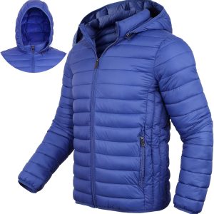 men Lightweight Puffer Jacket Down Packable Jacket Winter Coat with Hood