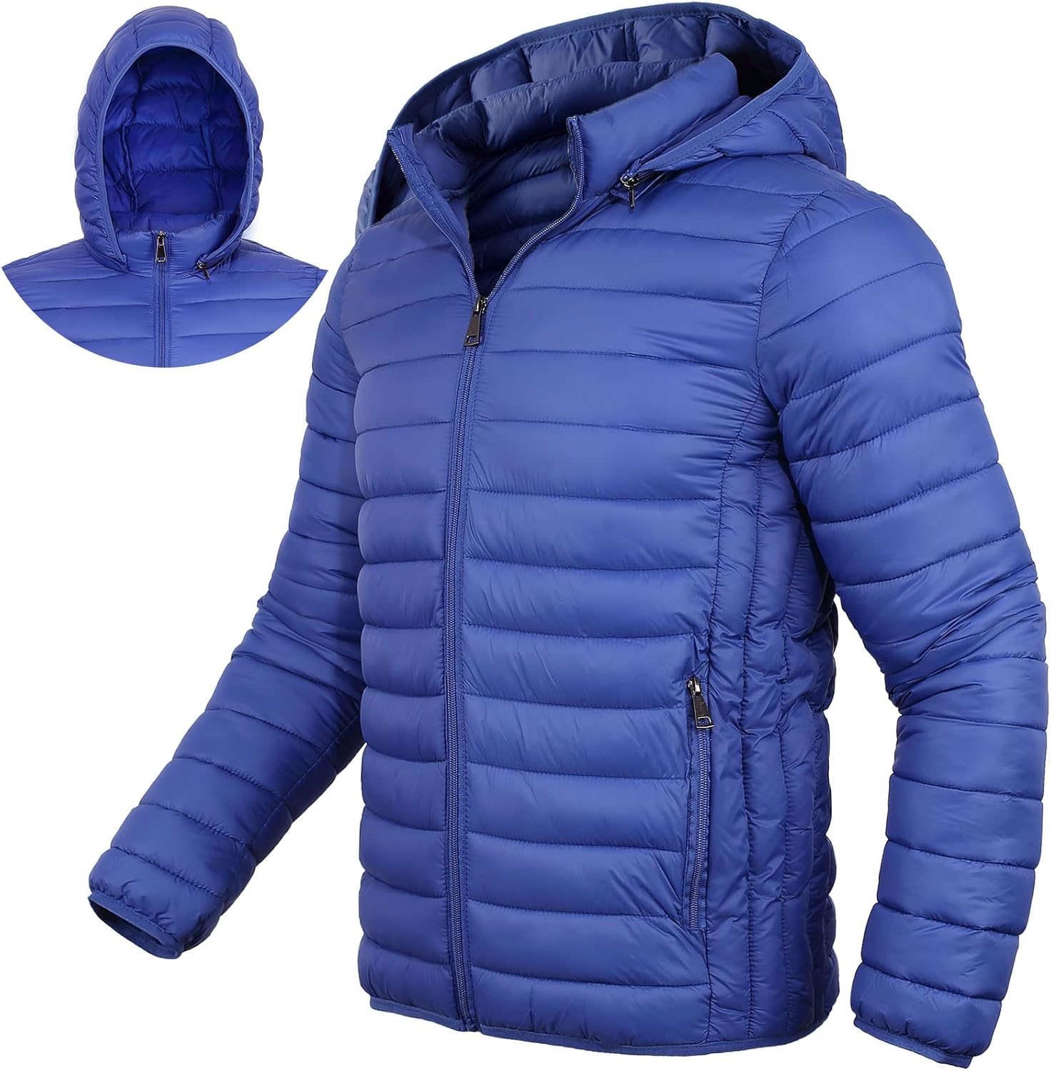 men Lightweight Puffer Jacket Down Packable Jacket Winter Coat with Hood