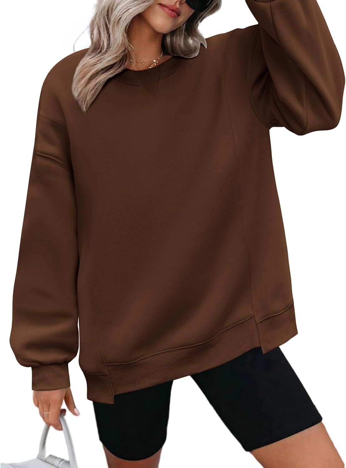 Womens Sweatshirt Long Sleeve Color Block Fleece Hoodies Fall Casual Crewneck Pullover Tunic Tops 2025 - Image 2