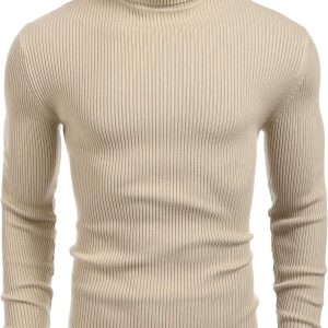 Mens Ribbed Slim Fit Knitted Pullover Casual Turtleneck Sweater