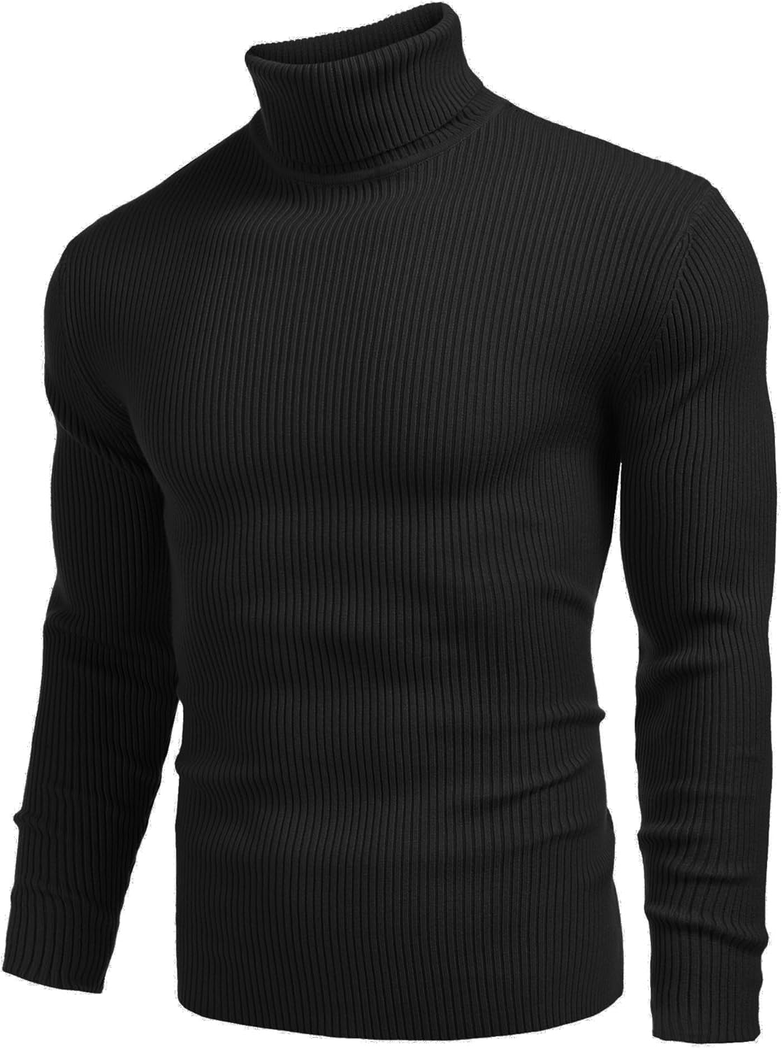 Mens Ribbed Slim Fit Knitted Pullover Casual Turtleneck Sweater - Image 2