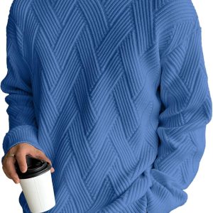 Men's Crewneck Sweaters Casual Textured Pullover Sweaters with Diagonal Jacquard Pattern