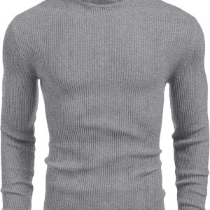 Mens Ribbed Slim Fit Knitted Pullover Casual Turtleneck Sweater